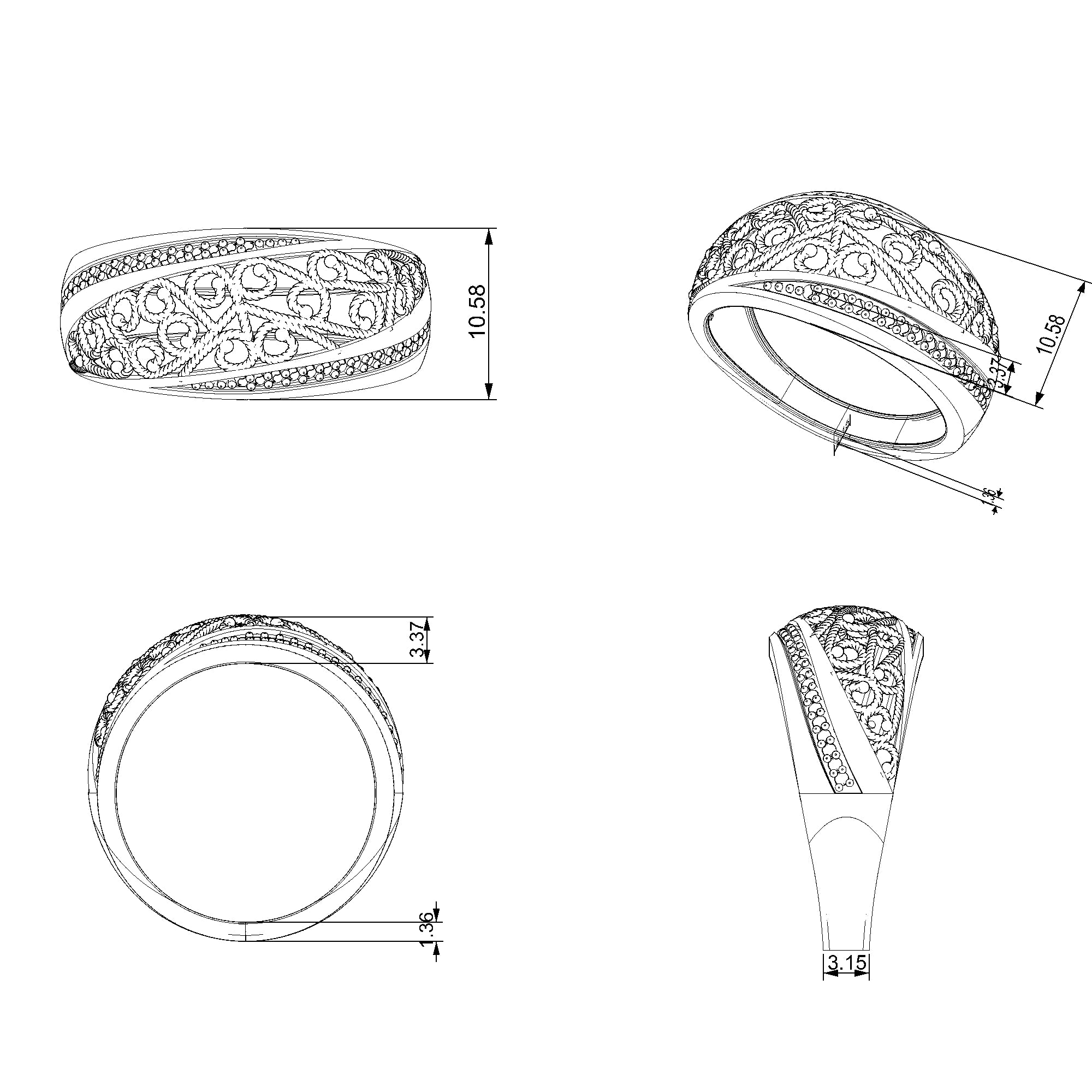 Pargold Solid Gold Arabesque Filigree Cocktail Ring-Static