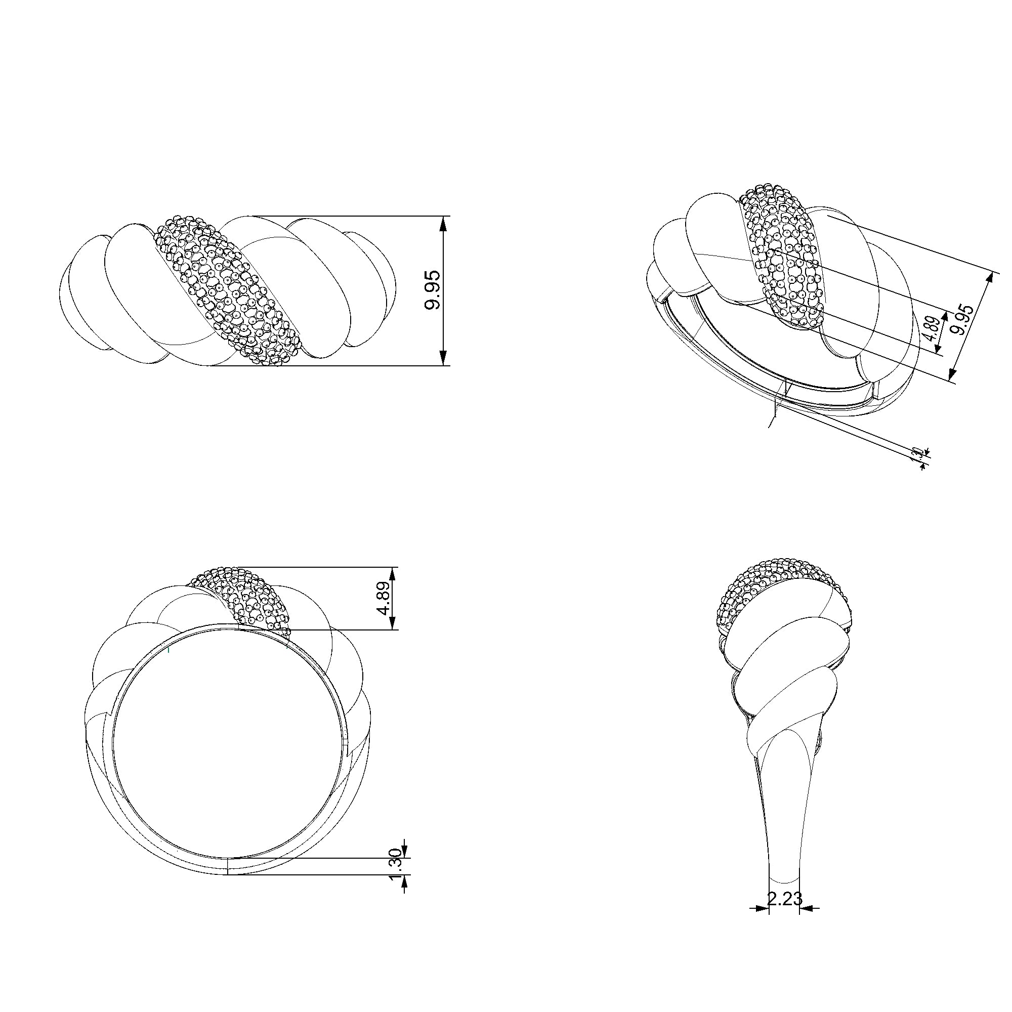 Pargold Solid Gold Glittering Croissant Statement Ring-Static