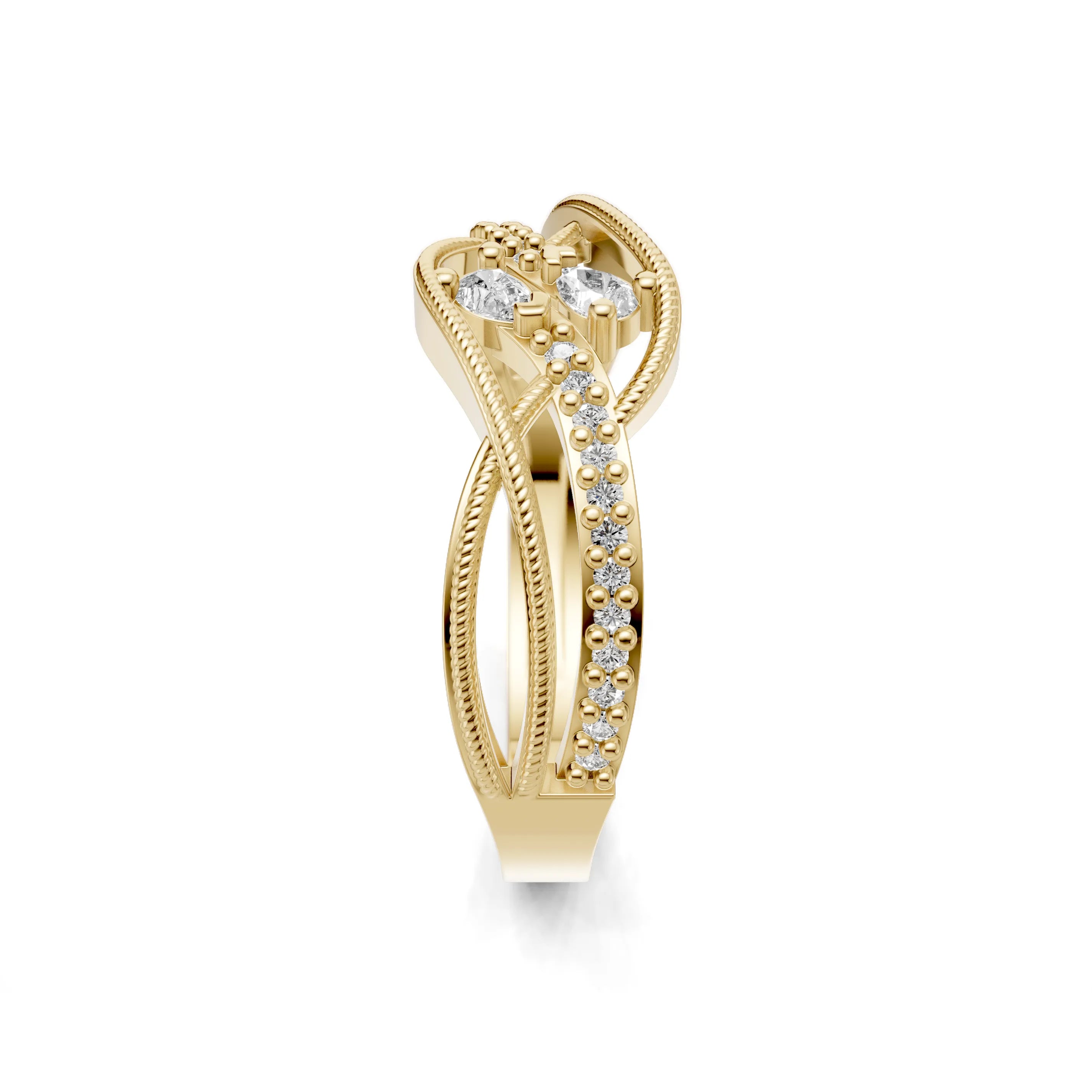 Pargold Solid Gold Crisscross Milgrain Treasure Ring -Gold_Diamond_Diamond_Static_Gold
