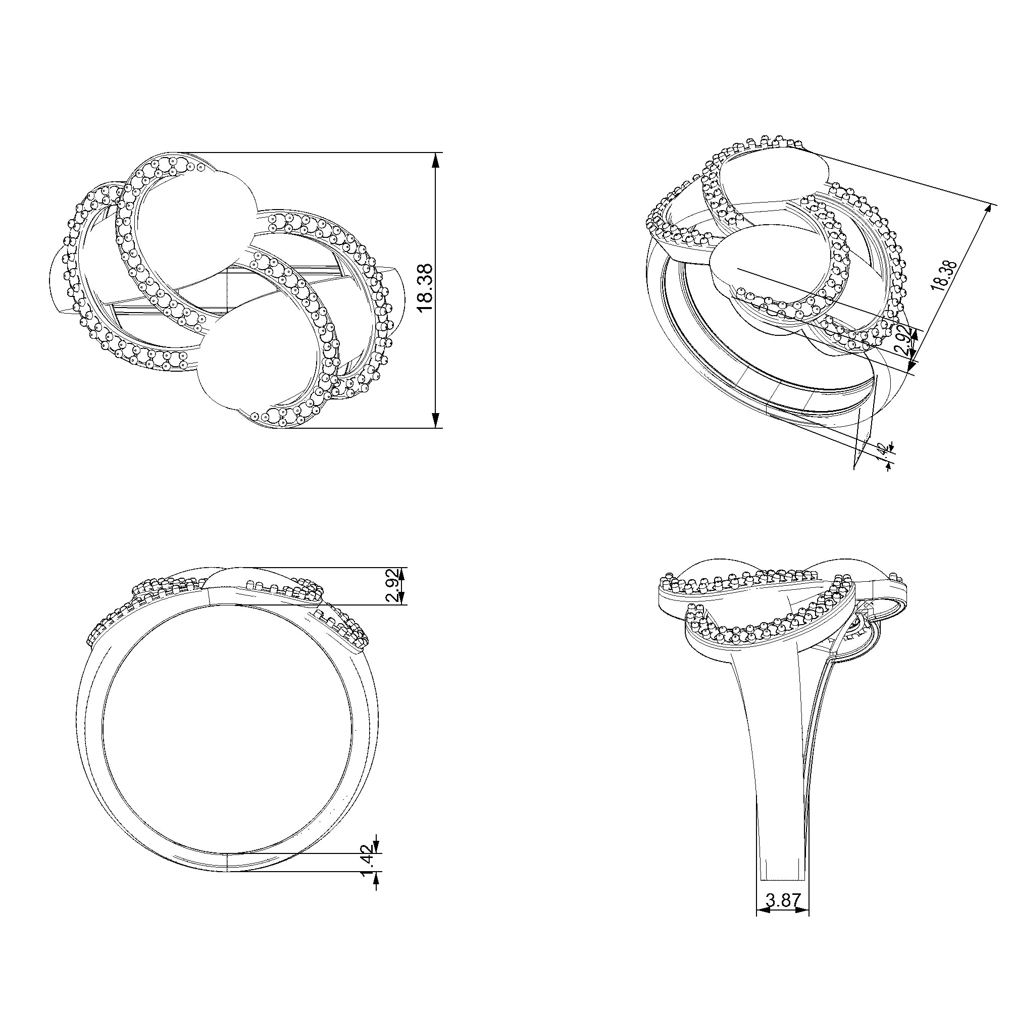 Pargold Solid Gold Eclipse Pave Crossover Ring-Static