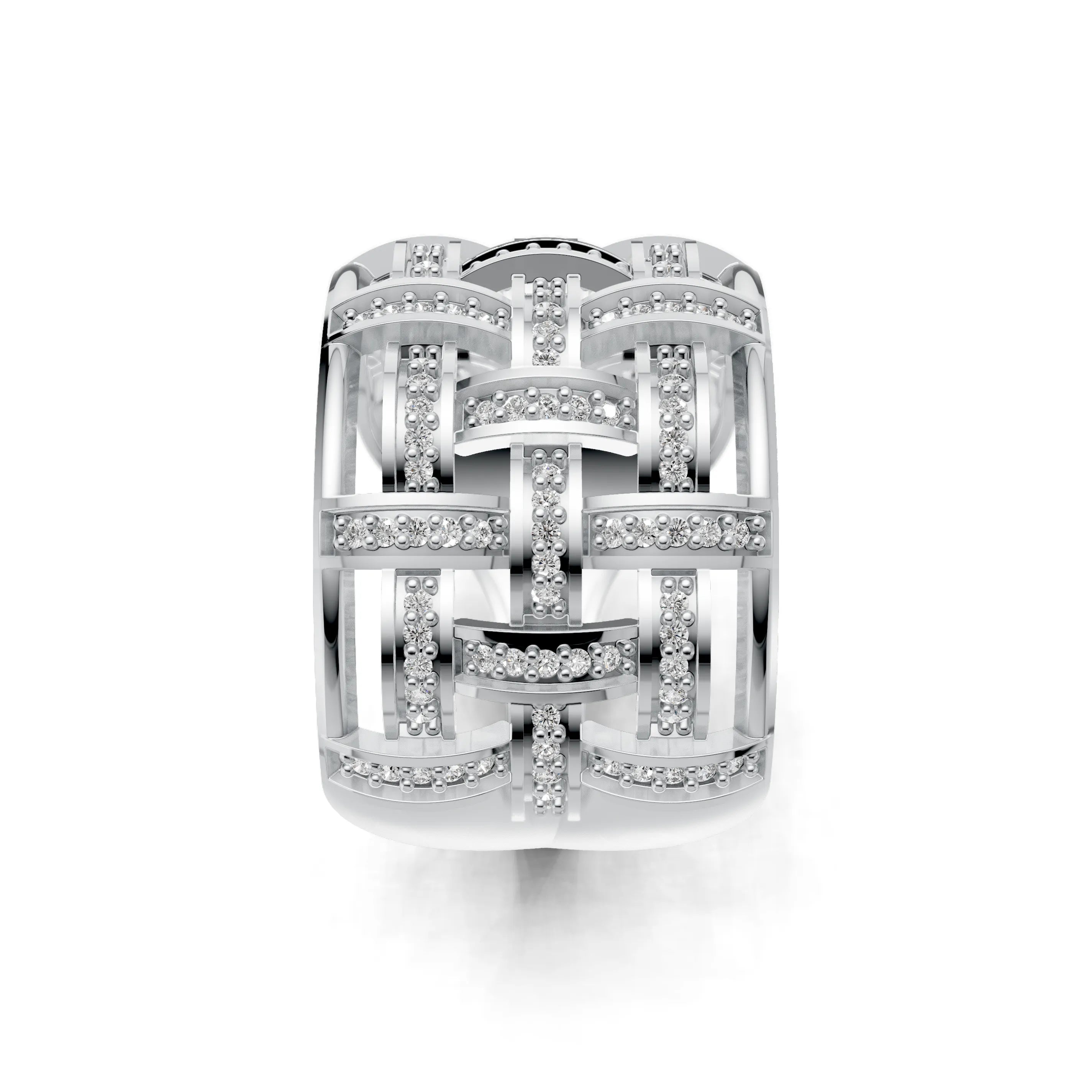 Pargold Solid Gold Luminous Lattice Pave Ring -Silver_Diamond_Diamond_Static_Silver