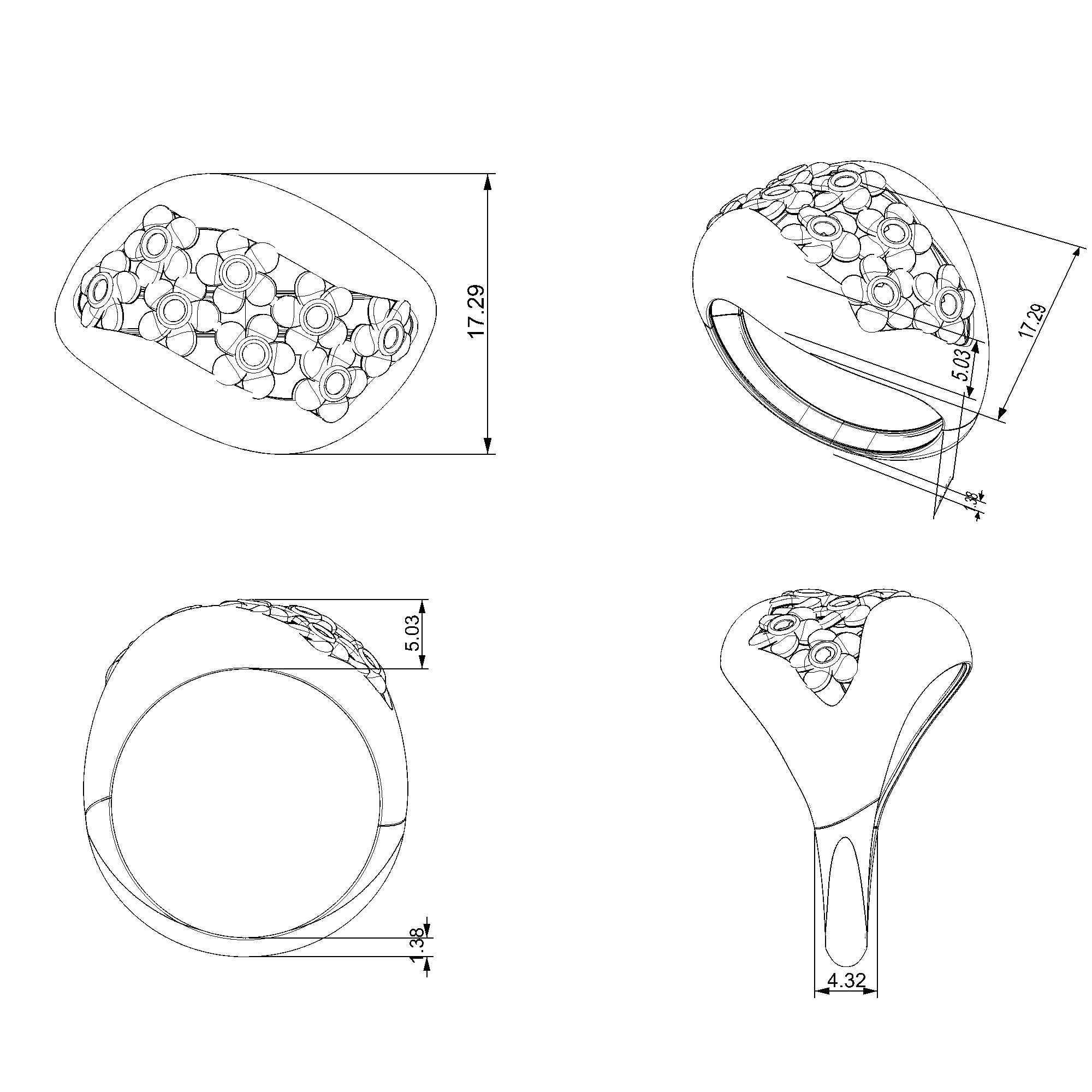 Pargold Solid Gold Blossom Halo Bezel Statement Ring-Static