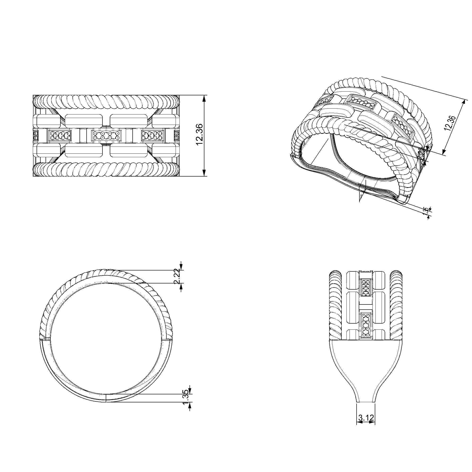 Pargold Solid Gold Elegant Interlinked Radiant Gemstone Ring-Static
