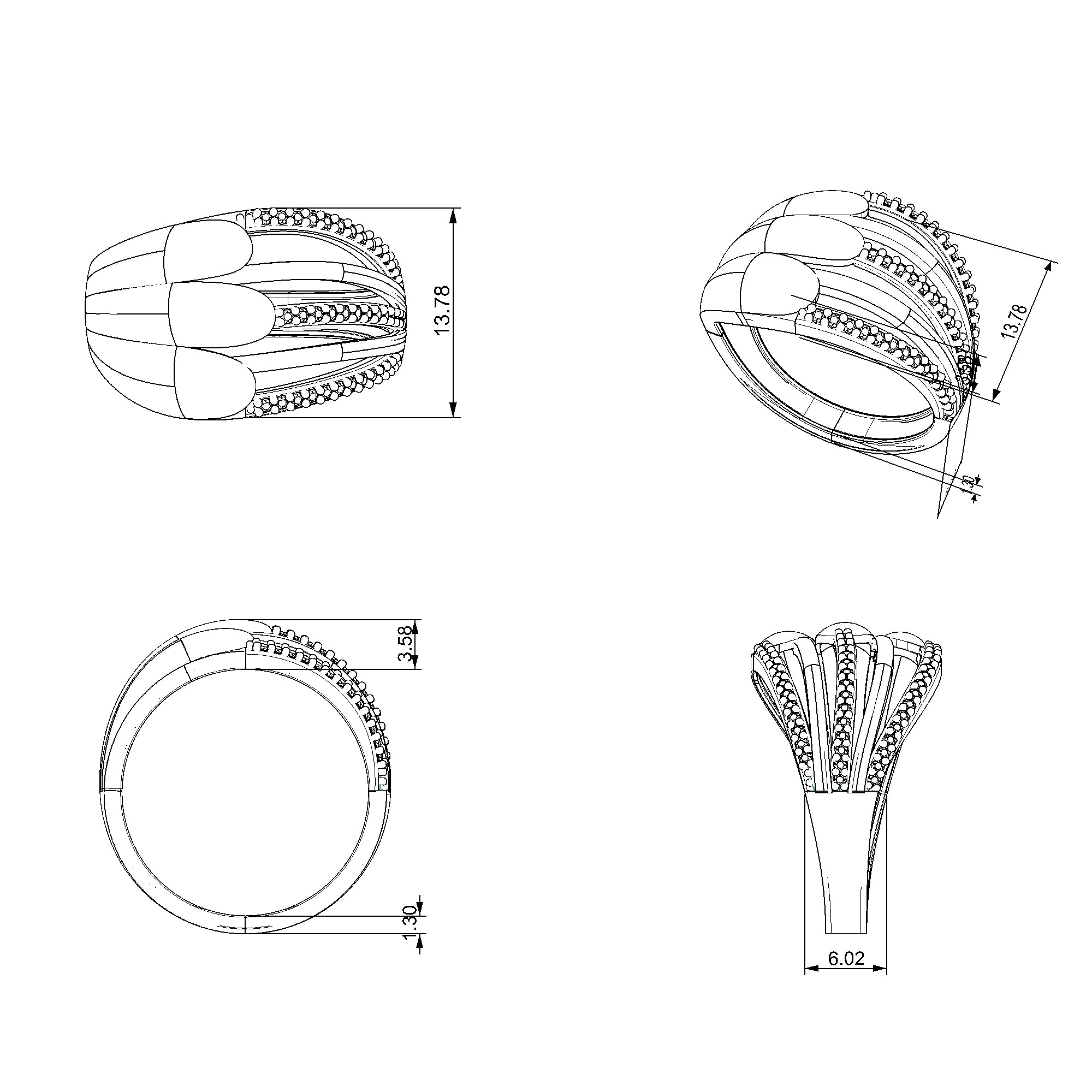 Pargold Solid Gold Luminous Cascade Layered Band-Static