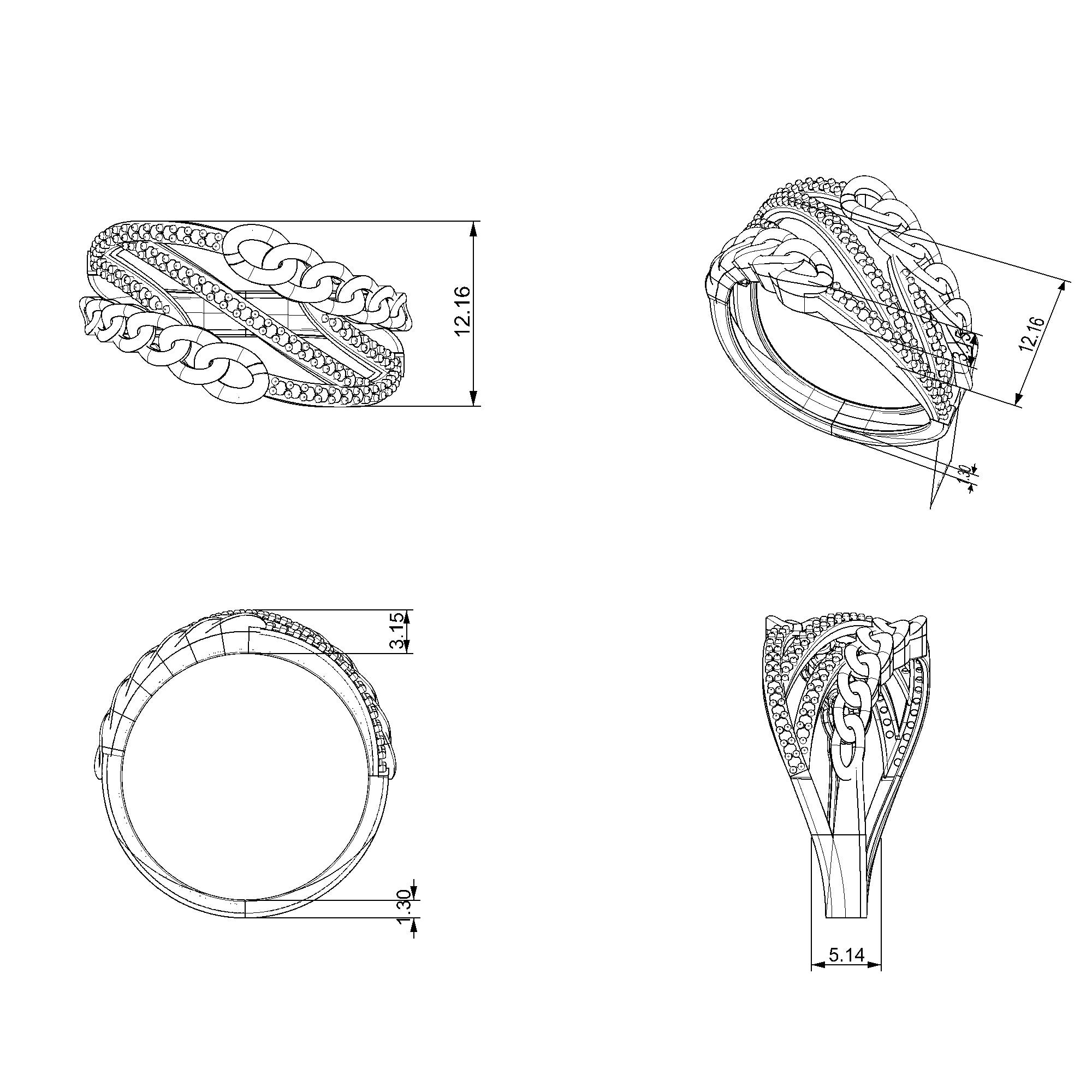 Pargold Solid Gold Chic Link Sparkle Band-Static