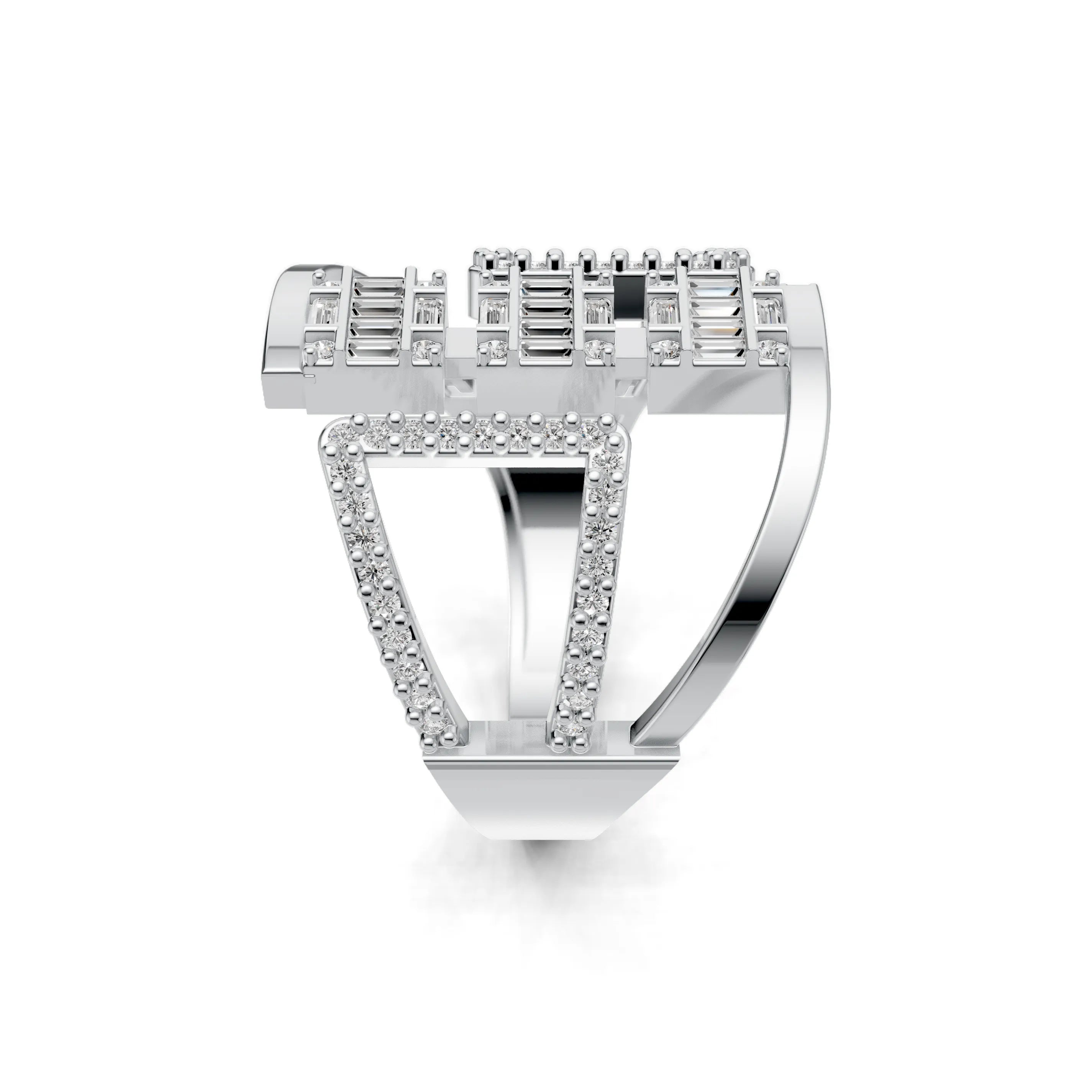 Pargold Solid Gold Geometric Allure Gemstone Ring -Silver_Diamond_Diamond_Static_Silver